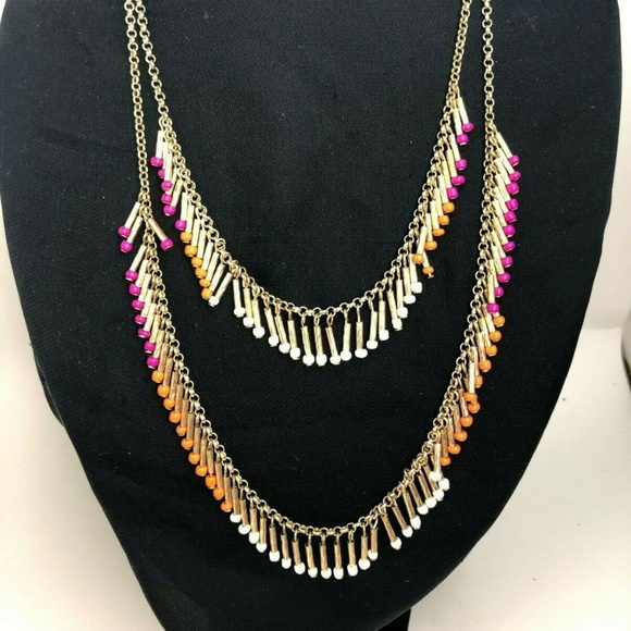 INC MULTI Gold Pink Orange Bead Chain Necklace NWT - Picture 4 of 7